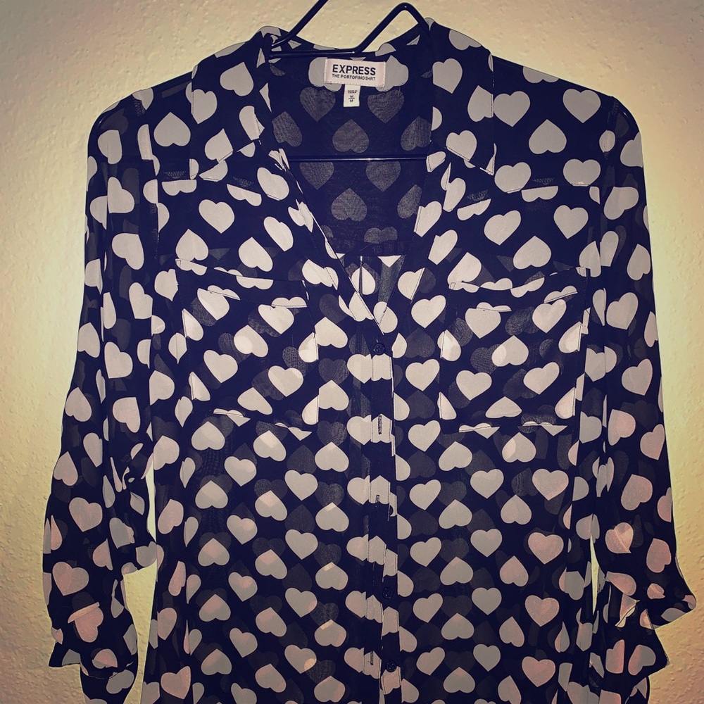 Express black & white heart portofino button down